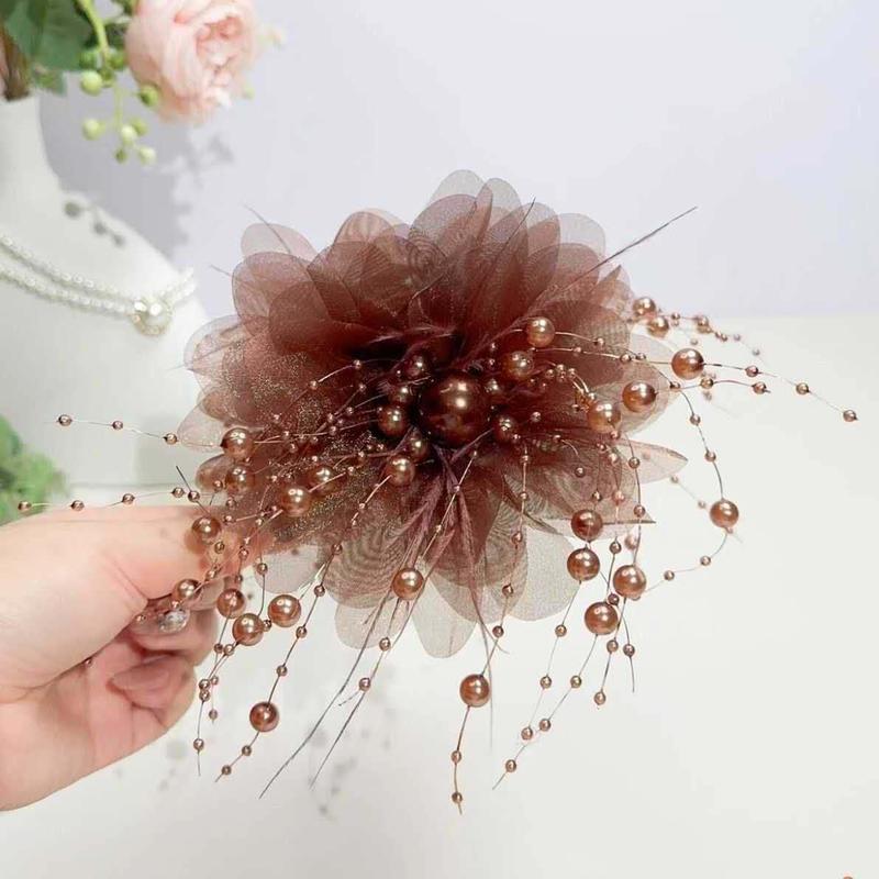 13CM Kẹp Tóc Ngọc Trai Thanh Lịch Và Dễ Phối Đồ Bán Chạy Với Lông Vũ Hoa Mẫu Đơn Kẹp Cá Mập Tăng độ phồng Và Cổ Cao