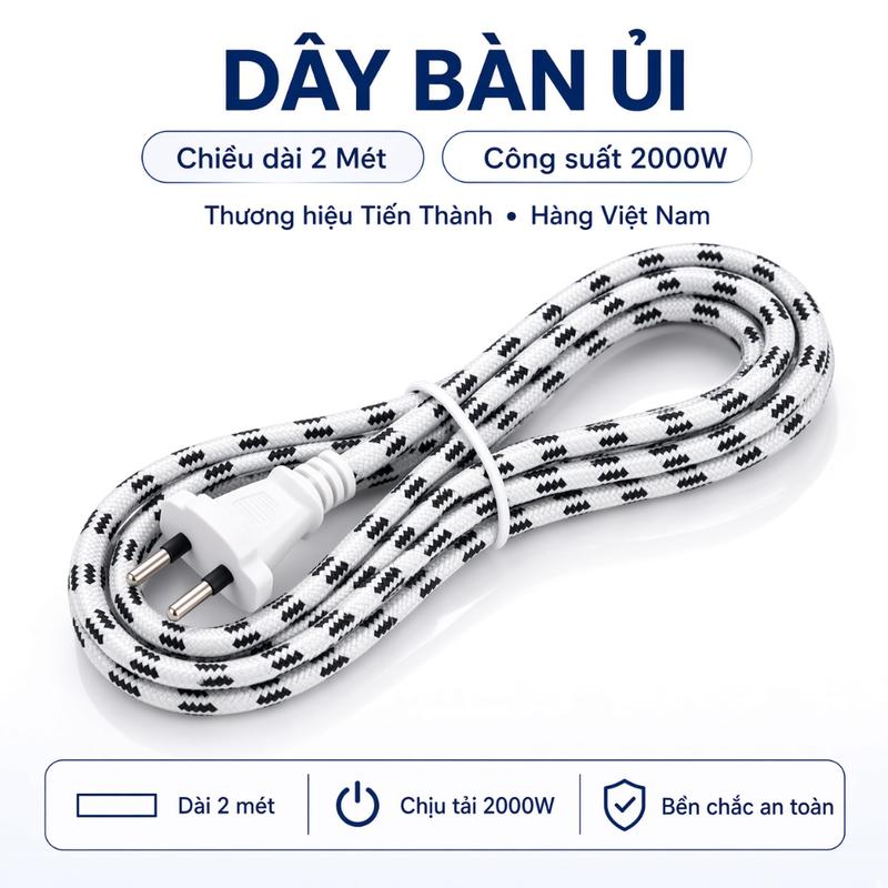 Dây nguồn bàn ủi (bàn là) 2M, công suất 2000W TIẾN THÀNH - Hàng Việt Nam chất lượng cao