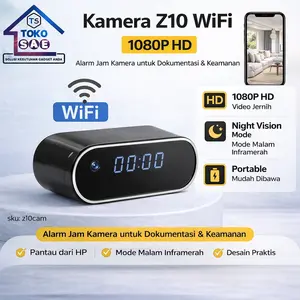 TOKOSAE Kamera WiFi Desk Clock Z10 Jam Meja Full HD 1080P Portable dengan Night Vision Motion Detection untuk Monitoring Rumah dan Kontrol APP