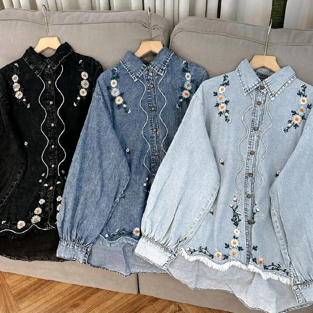 GRUFY BLOUSE JEANS BORDIR ATASAN WANITA