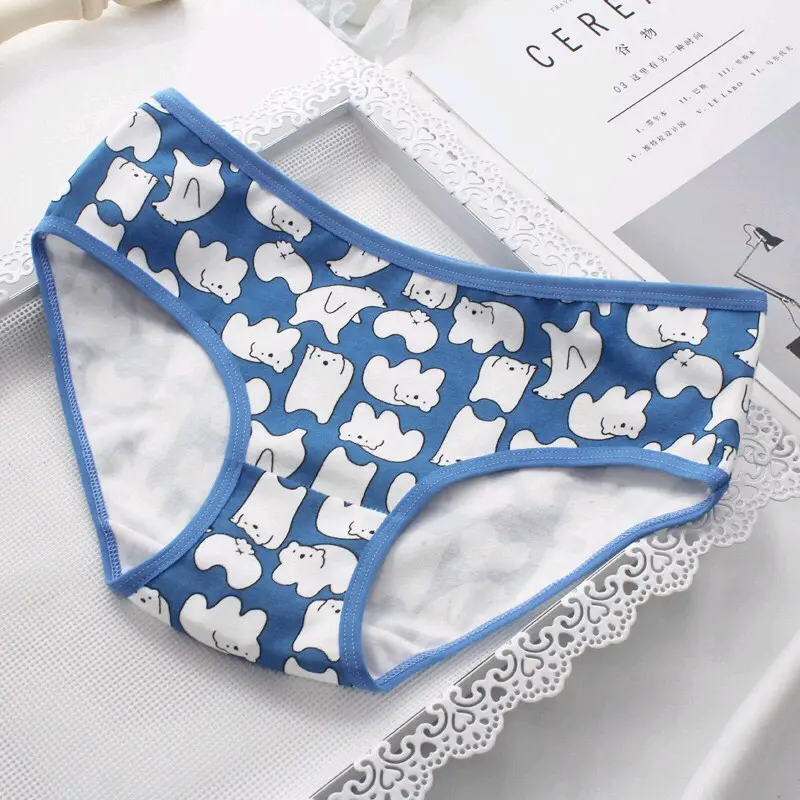 12Pcs CD CS040 Celana Dalam Wanita Katun Motif Bear Soft Blue 3