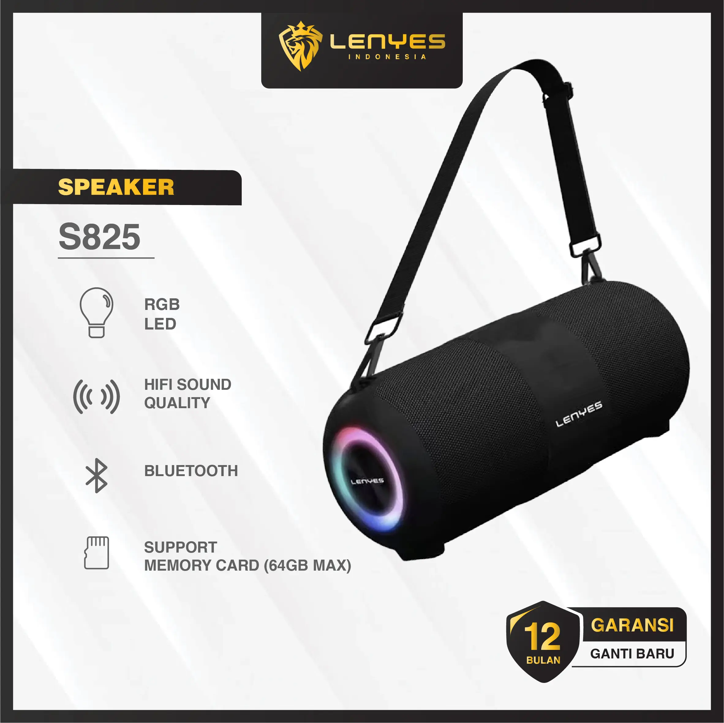 LENYES S825 Colorfull Lights Wireless Speaker Bluetooth 5.3 Portable Hifi Stereo DSP TWS
