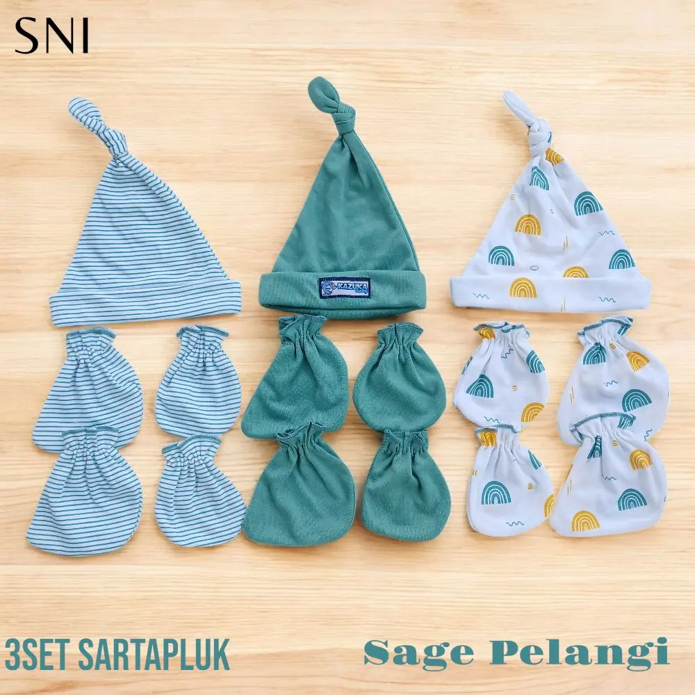 9in1 / 3 Set Topi Dan Sarung tangankaki Bayi Baru Lahir (SNI) Usia 0-3 Bulan Unisex Fashion