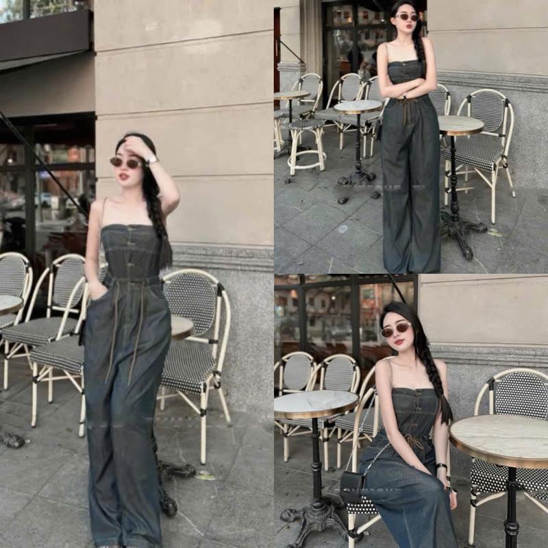 bộ jum size 40-49 kg thiết kế nữ cúp ngực cài nút thật rút dây chất jean dáng dài xinh xắn cho nàng diện đi chơi