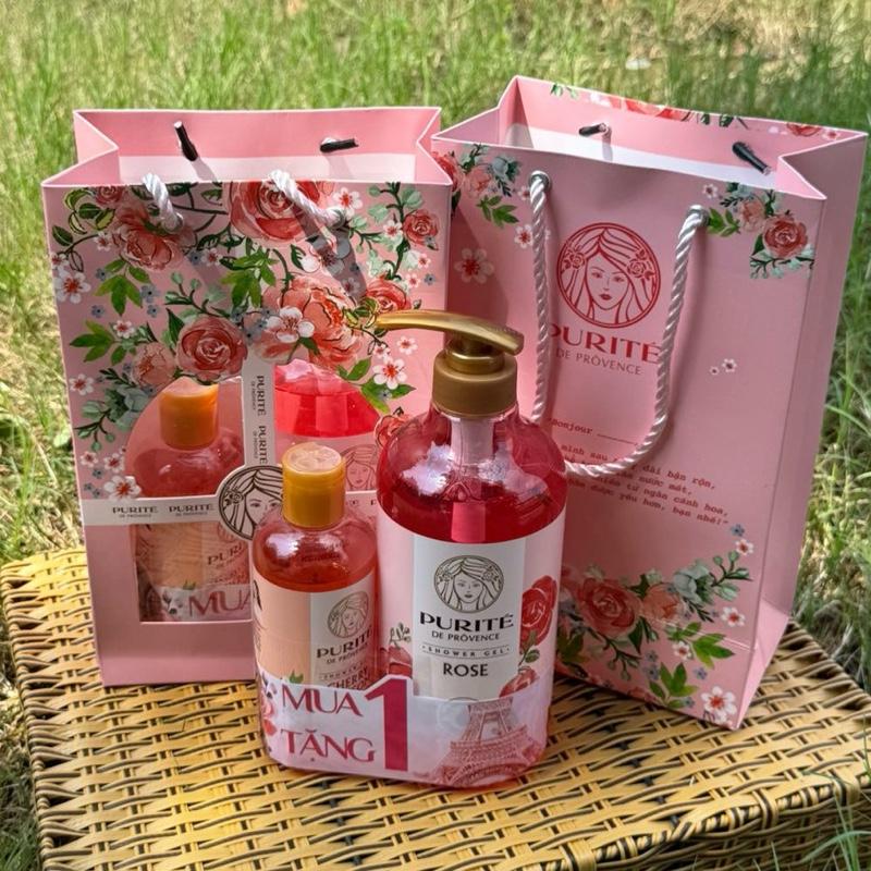 [TẶNG TÚI GIẤY] Bộ Sữa Tắm Purite Hoa Hồng 850ml Kèm Hoa Anh Đào 250ml