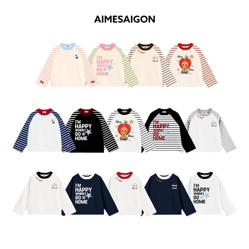 UPDATE FULL MẪU MỚI Ver2 Aimesaigon Áo Thun Tay Dài Raglan Phối Borip Sọc Ngang x Cotton 250gsm Long Sleeve Boxy AIMÉ Form Rộng Cổ Tròn Unisex Nam Nữ Basic Dễ Phối Đồ Casual Áo Thu Đông
