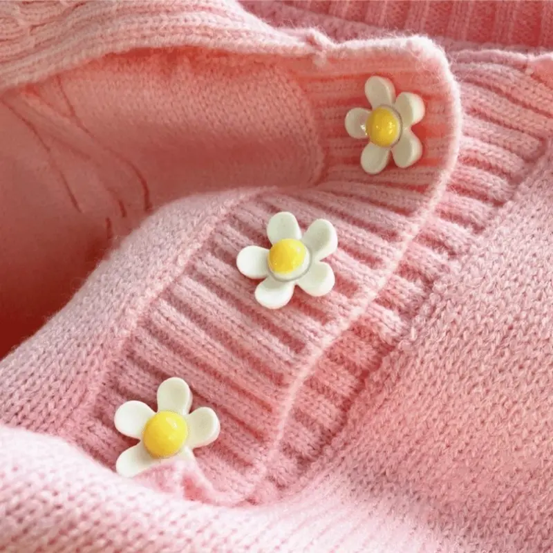 Cardigan Rajut Wanita Patch Sunflower Kerah Polo Oversize Knitwear 4