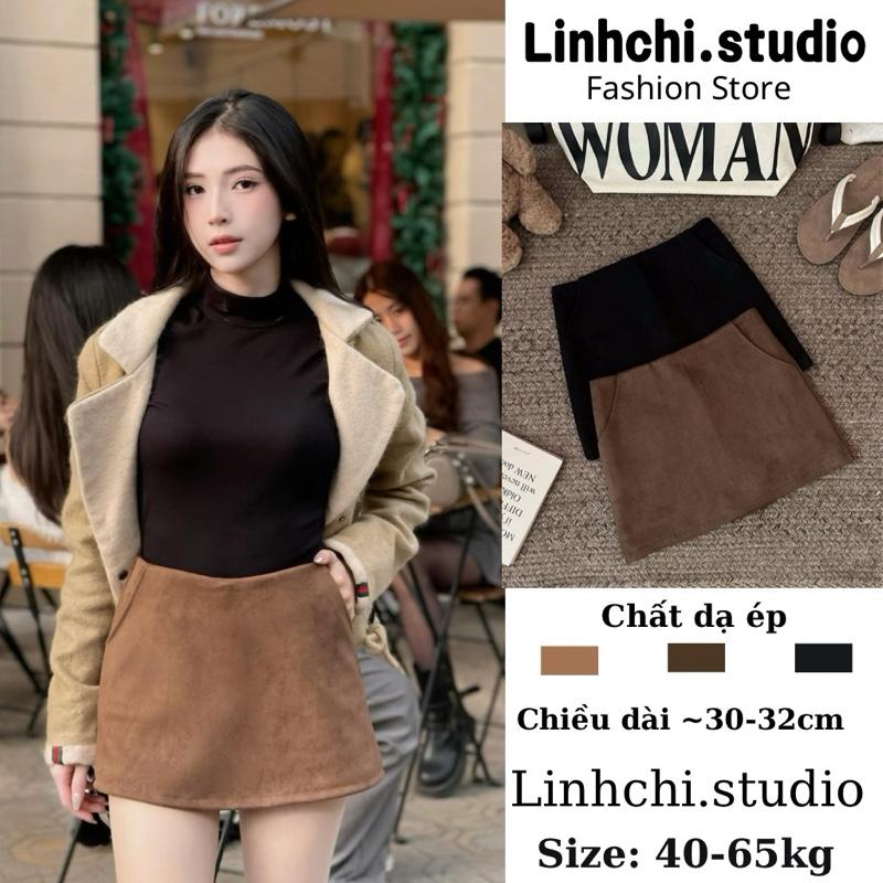   Da lộn QCCC  Chân váy cạp trễ  mã 886 chất da lộn cao cấp có túi khoá kéo sau quần bảo hộ cùng chất_Linhchi.studio 