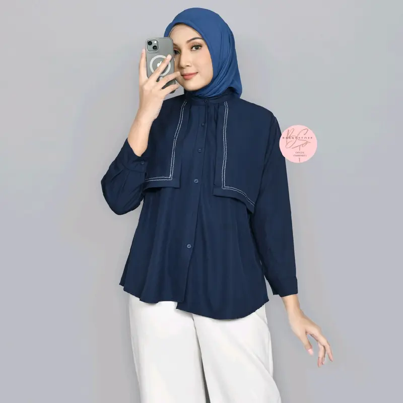 Brandstore - TRIANA Blouse New Layer Kemeja Shakila Botega Polos Shirt Kekinian Baju Panjang Wanita Atasan Katun Casual Cewek Dewasa viral vintage Oversize blouse 6
