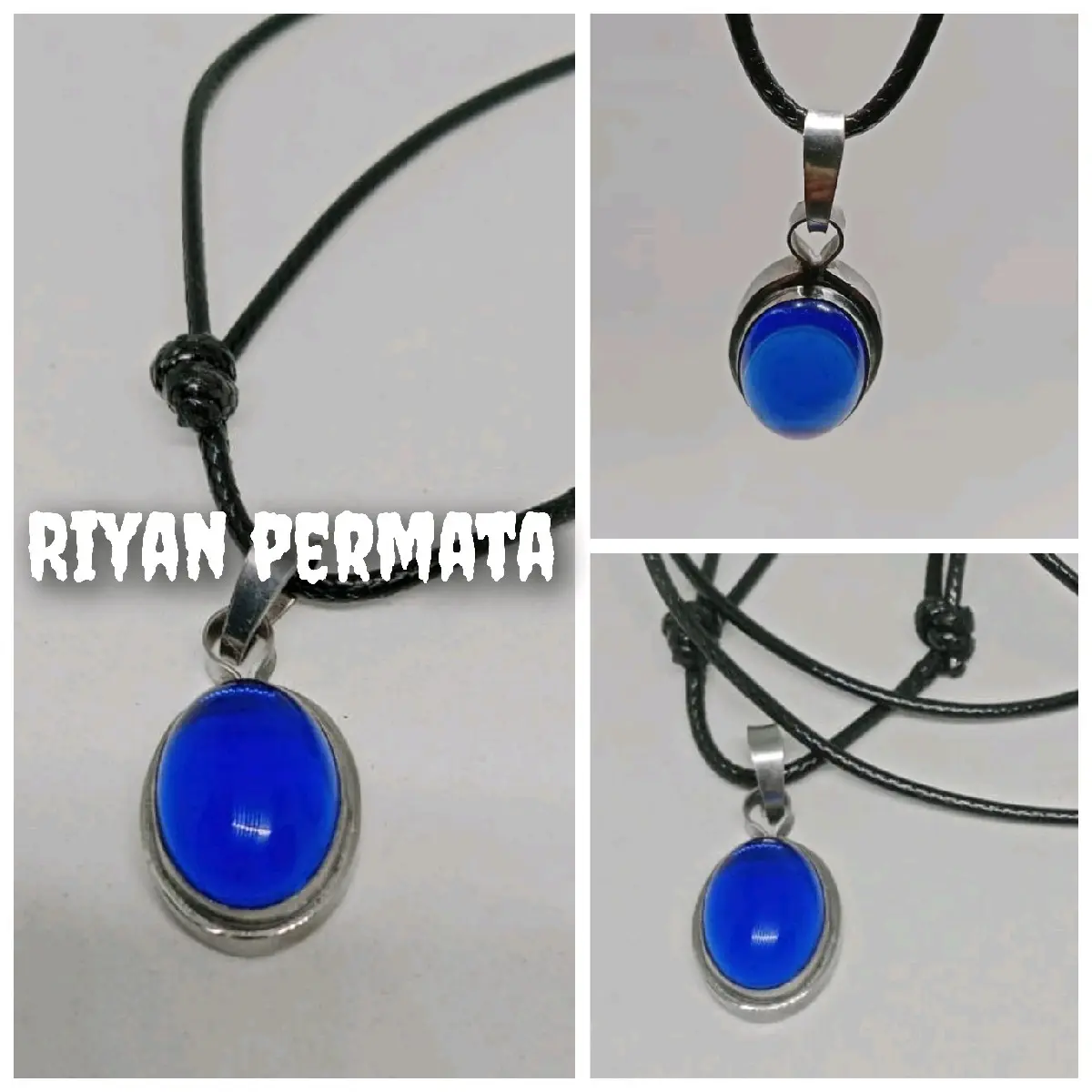 Kalung liontin batu akik blue safir/king safir