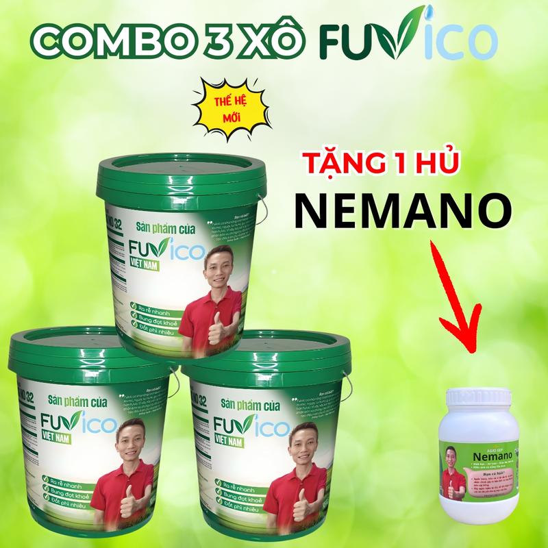 Combo 3 xô Fuvico phân bón rễ hữu cơ giúp cây sung rễ khỏe bụi nở to xanh lá dày lá tặng thêm 1 hủ Nemano ngừa tuyến trùng