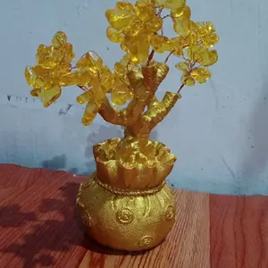 Pohon Harta Karun Beruntung Cina Pohon Uang Kristal Emas Ingot dengan Desain Fengshui Modern, Hiasan Rumah Kantor Ruang Tamu Ornamen Keberuntungan
