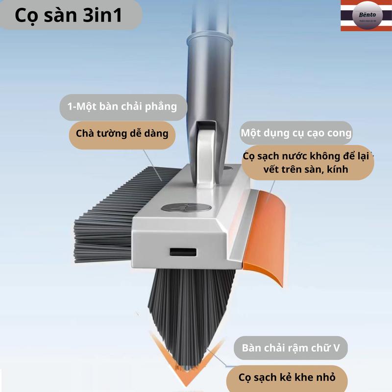 Bentomop - Cọ Sàn 3IN1 Thông Minh Chất Liệu Nhựa thép Bền Bỉ Kích Thước Cán 73-117cm Đầu Bàn Lau Sợi Dài 6cm Chà Sàn & Gạt Nước Siêu Tiện Lợi Cho Nhà Tắm