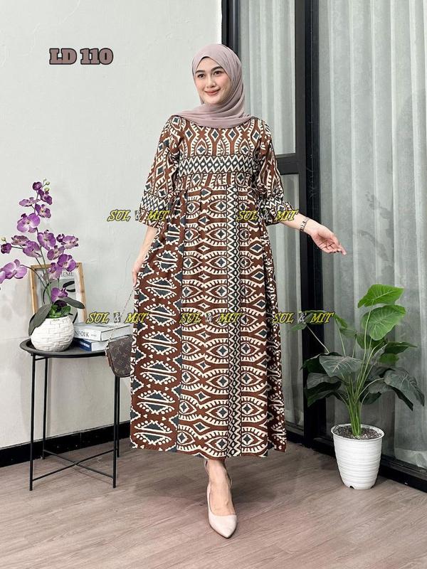 Baju Muslim Wanita Model Chibi Jumbo Busui Friendly dengan Tali Pinggang - Motif Kekinian - Casual Dress Nyaman Panjang Tebal Rayon Gamis Etnik Belah Samping 3