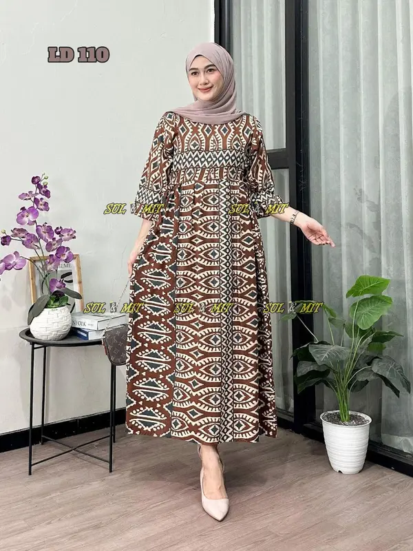Baju Muslim Wanita Model Chibi Jumbo Busui Friendly dengan Tali Pinggang - Motif Kekinian - Casual Dress Nyaman Panjang Tebal Rayon Gamis Etnik Belah Samping 2