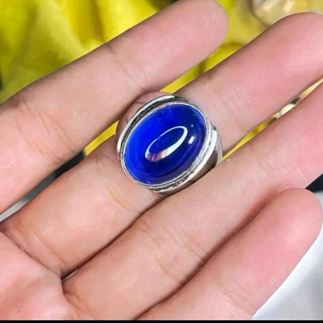 cincin batu blue king saphire natural top rings monel model opal