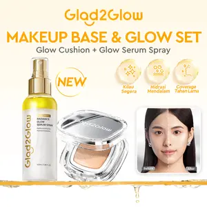 Glad2Glow MAKEUP BASE & GLOW SET-Glow Serum Spray 100ml & Cushion Foundation White Truffle Panthenol Kulit Lembap Glowing Instan Glass Skin Dewy Coverage Tinggi Tahan Sepanjang Hari Anti Oksidasi No Cakey Skintint