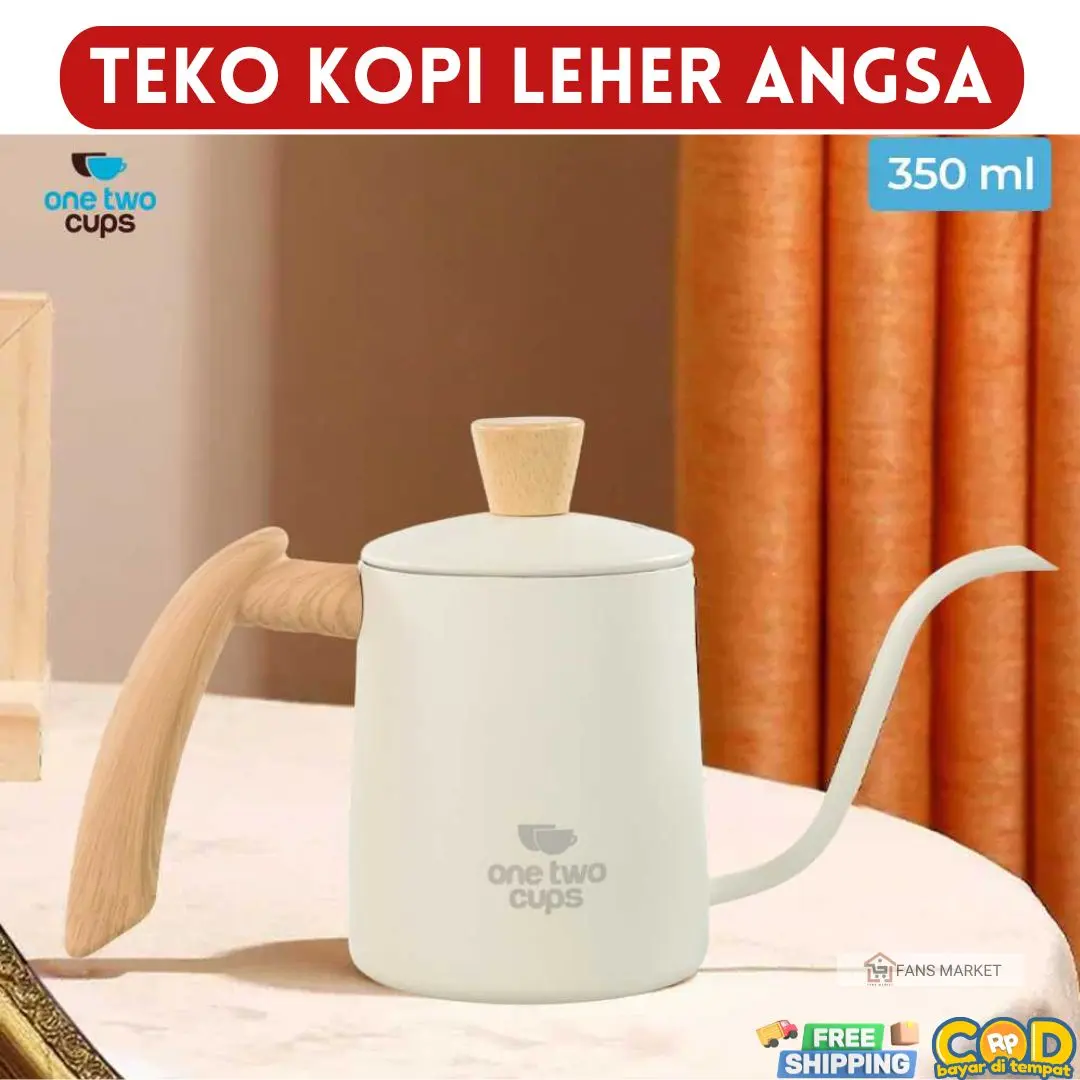 One Two Cups Teko Leher Angsa Teh Kopi One Two Cups Coffee Drip Kettle 350ml Cangkir Kayu Stainless Steel 304 Tahan Suhu Tinggi