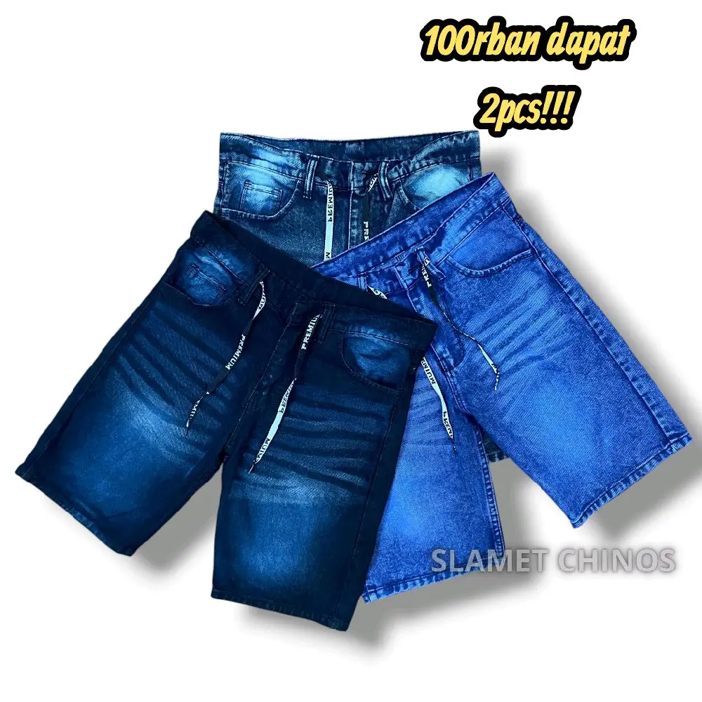 Harga Paket 100rban Dapat 2pcs!!! Celana Jeans Pendek Pria Model Wisker Denim Premium