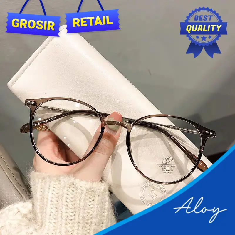 PL-AR004 Kacamata Anti Radiasi Bentuk Bulat Bahan Metal Gaya Korea Untuk Pria Dan Wanita Kacamata Black Eyewear