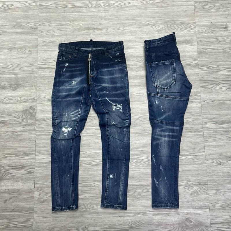 QUẦn JEAN NAM MÃ D2-32 XANH RÁCH DÁNG BIKER CÓ VÁ 4 CÚC BÒ DÀI CAO CẤP CO DÃN PHOM ÔM CHÂN DS-Q Có Túi