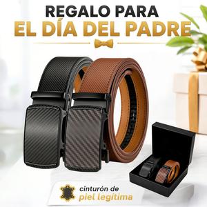 Set de 2 Cinturones para Hombre de Piel Genuina con Hebilla Automática | Kit de Regalo para Papá |  Elegantes Negro y Café  Cuero Original • Ajustable • Lujo Premium • Regalos Día del Padre • Oficina/Diario • Piel Vaca • Cinto • Regalo Esposo/Novio/Aniversario
