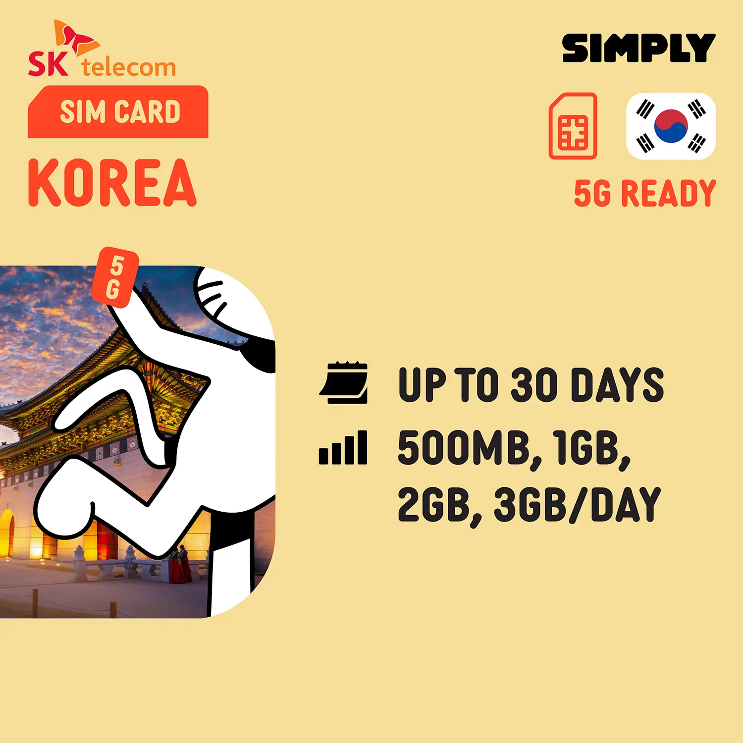 [Korea] 4-30 Days | 1GB/Day + Unlimited 4G | Daily 500MB/1GB/2GB/3GB Data | No Registration Required