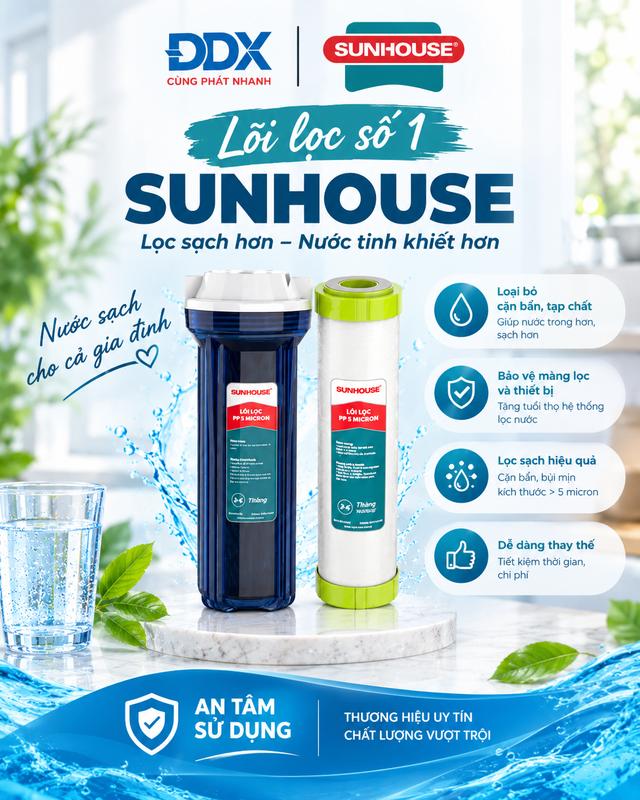 Lõi lọc R.O Sunhouse số 1 | Lõi PP 5 Micron lọc cặn bẩn, tăng tuổi thọ hệ thống lọc