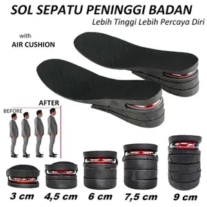 Sol Sepatu Peninggi Badan 3-9cm dengan Bantalan Udara Multi Layer Invisible Height Increase Insole Foot Pads Hitam Pria Wanita Shoe