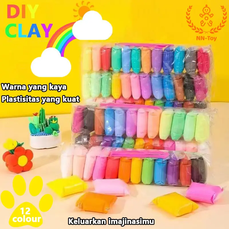 Clay Mainan Anak Isi 12 Pcs Clay Polymer Isi 12 Warna Mainan Slime Lilin Platisin Clay Toys