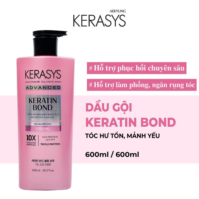 Dầu gội Kerasys Advanced Keratin Bond Hàn Quốc phục hồi chuyên sâu tóc hư tổn, làm phồng tóc và hỗ trợ ngăn ngừa rụng tóc
