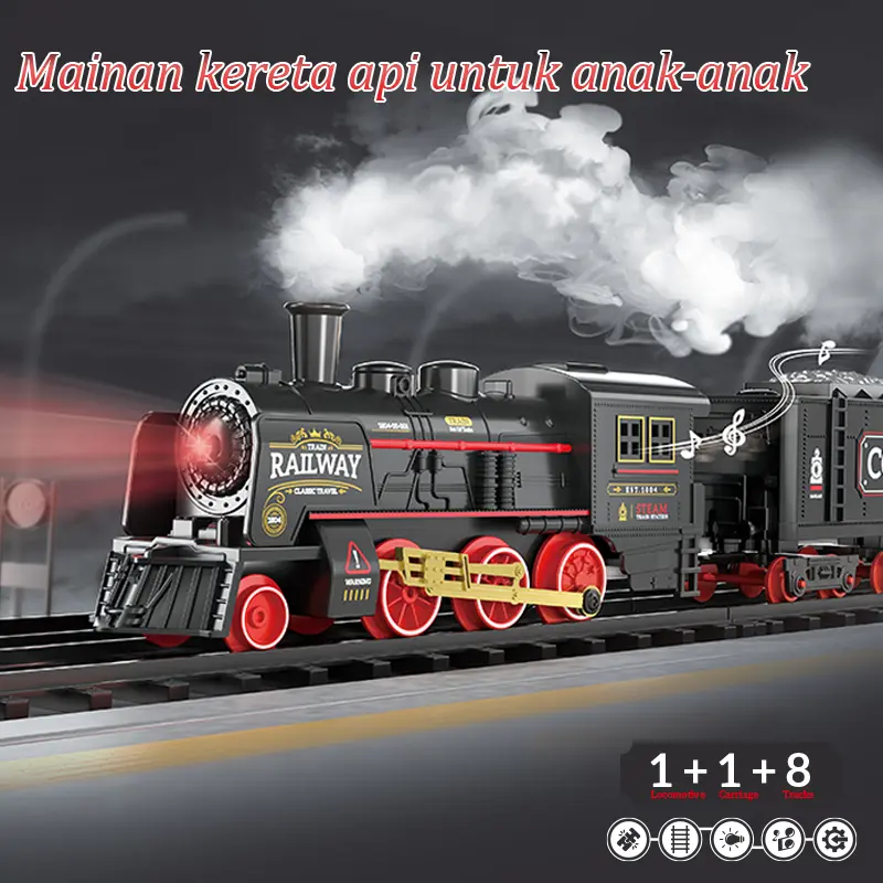 Kereta Api Elektrik Rail King Kereta Api Panjang Kereta Api 2 Gerbong 8 Rel Mainan Rail Kereta Rel Mainan Anak Laki Laki