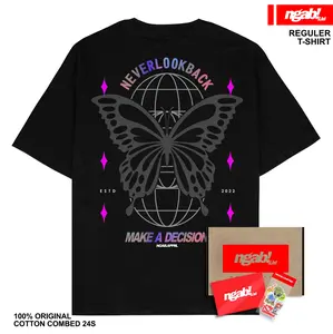 (Gratis Stiker) Ngab Kaos Baju Dewasa Sablon Reflective Rainbow Make A Decision Butterfly Hitam NB132 Unisex Pria Wanita Cotton Combed 24s Digital Keren Distro