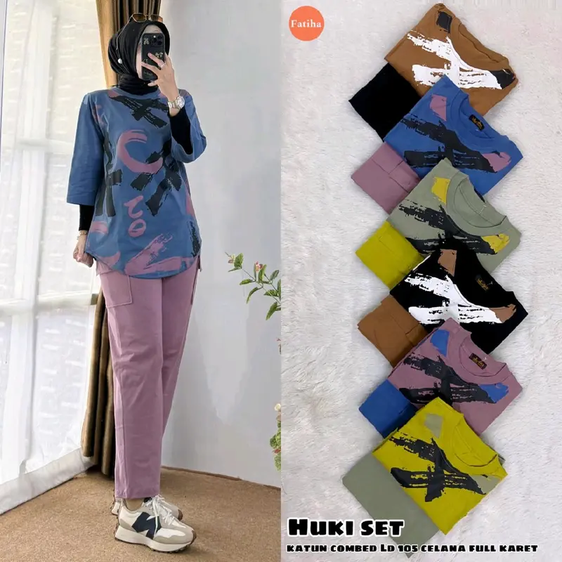 Huki set by Fatiha//setelan//wanita//atasan+celana//combed//Agustus 6