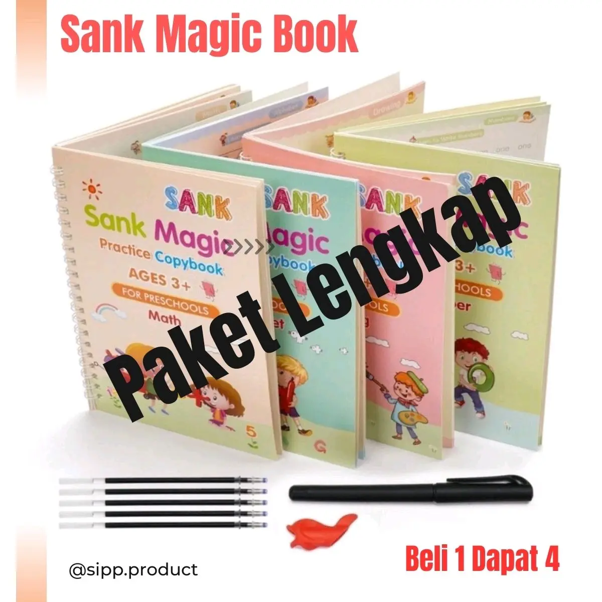 [PROMO TERBATAS] Beli 1 Dapat 4 Set Sank Magic Book Buku Ajaib dengan Bolpoin dan Refill untuk Latihan Menulis Anak TK Paud - Pen Buku Belajar