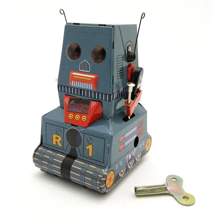 Wind Up Vintage Robot Retro Classic Clockwork Spring Staute, Clockwork Tin Collectibles Figurine Tabletop for Xmas, Party, Birthday, Festival, Surprise, Memories