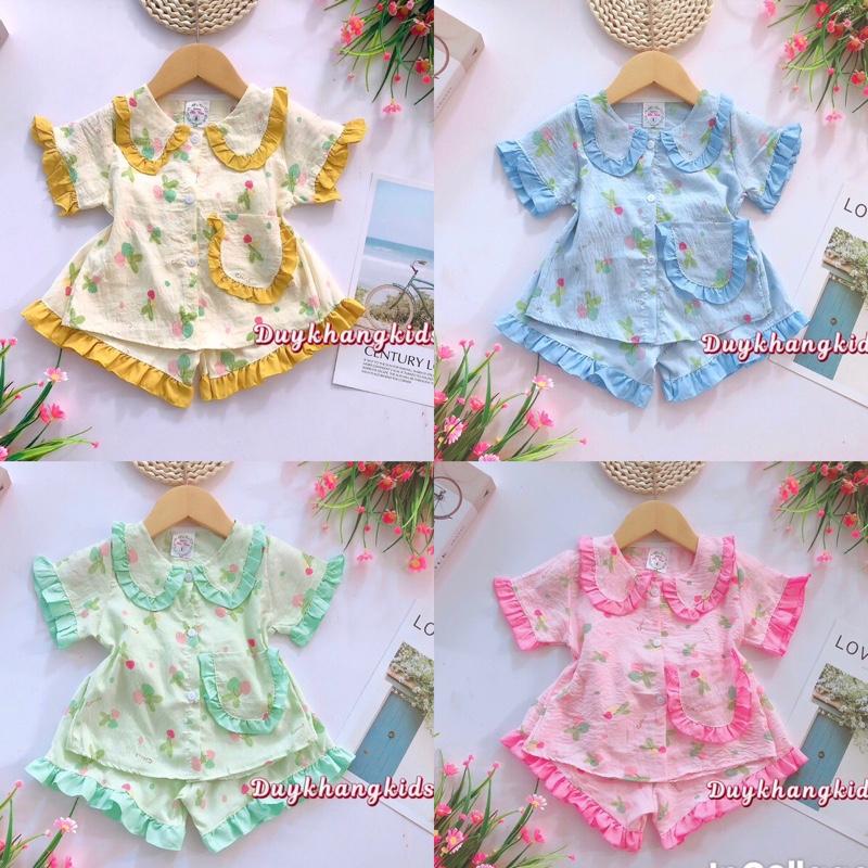 Bộ pizama ngắn Phải cotton Hàn mềm mát cho bé gái 8 đến 16kg 0
