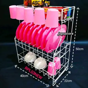 RAK PIRING DAN GELAS 3 SUSUN, BESI KUAT ANTI KARAT LAPIS CAT VINYL RPL03NEW (Bisa Bayar COD)