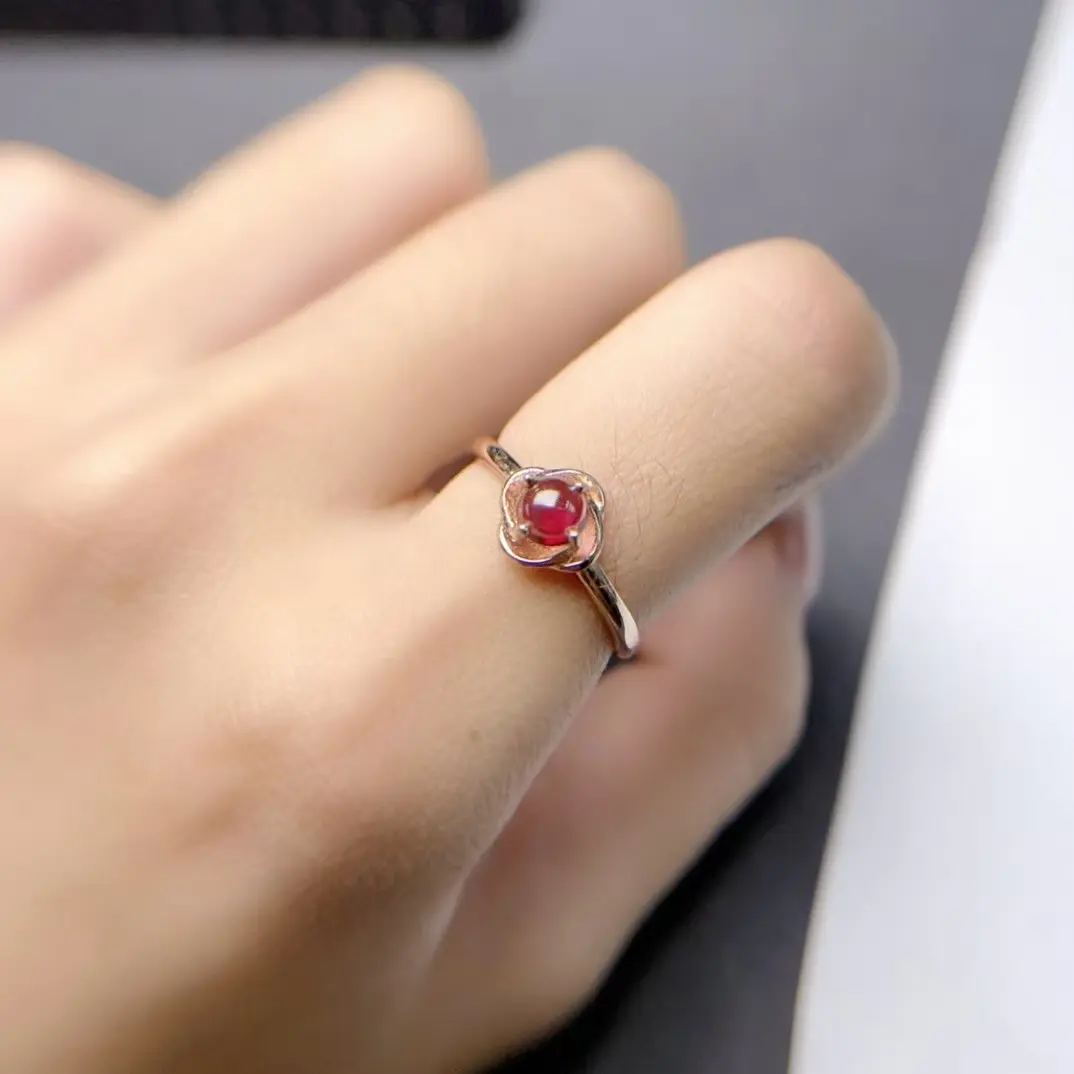 New Garnet Ring in 925 Silver Setting, Garnet Size 5mm
