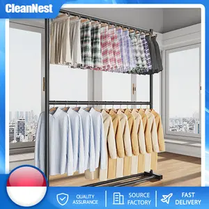 Rak Gantungan Baju Besi Double Lipat | Stand Hanger Portable + Jemuran Pakaian Multifungsi (Gawang Baju Anti Karat & Praktis)​