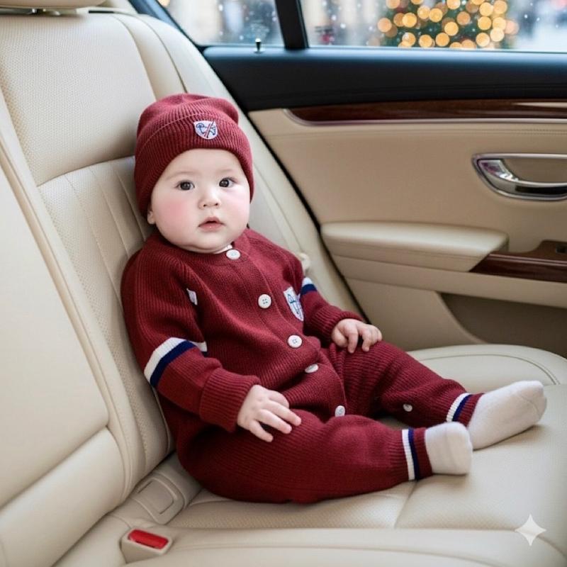  Body kẻ đỏ chất len cho bé trai bé gái 3-13kg 