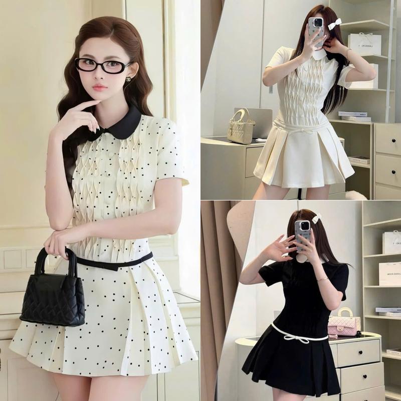  D871  TÁO ĐỎ BIGSIZE 55-90KG  ĐẦM BIGSIZE ĐẦM CỔ POLO TAY NGẮN SỌC XOẮN NƠ EO 