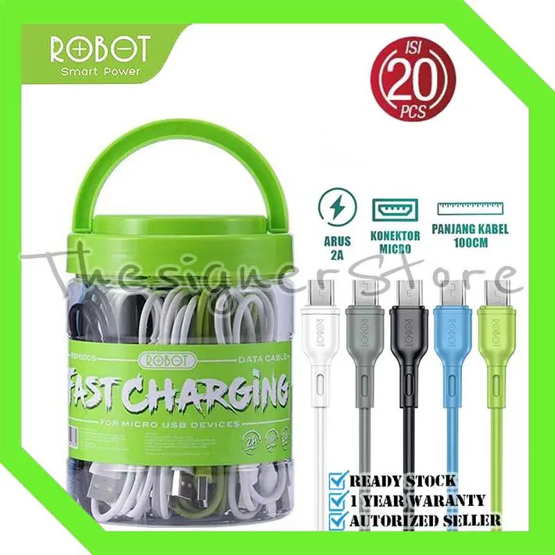Kabel Data Micro USB ROBOT RBM100S / RBM100S SE / RBM100S II 1M 2A Original (TOPLES isi 20Pcs)