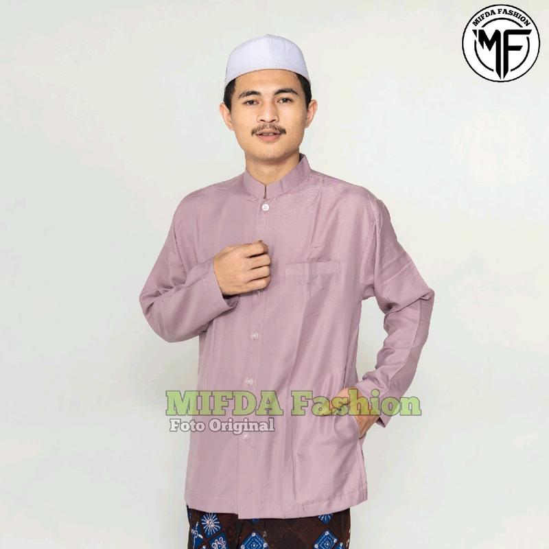 Baju koko haibah santri habaib polos bahan katun halus saku samping lengan panjang baju koko muslim 3