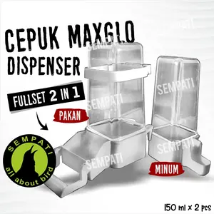 SEMPATI Cepuk Tabung Dispenser Bening Maxglo Max Glo Fullset 100ml Wadah Tempat Pakan Makanan Minum Burung Murai Kacer Kenari Lovebird Cucak Ciblek Finch Siskin Branjangan