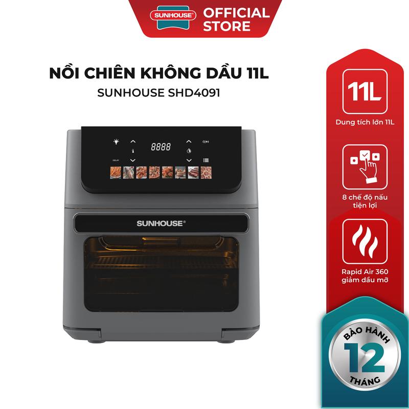 Nồi chiên không dầu 11L Sunhouse SHD4091 - Dung tích cực đại - 8 chương trình nấu cài sẵn - Rapid Air 360*