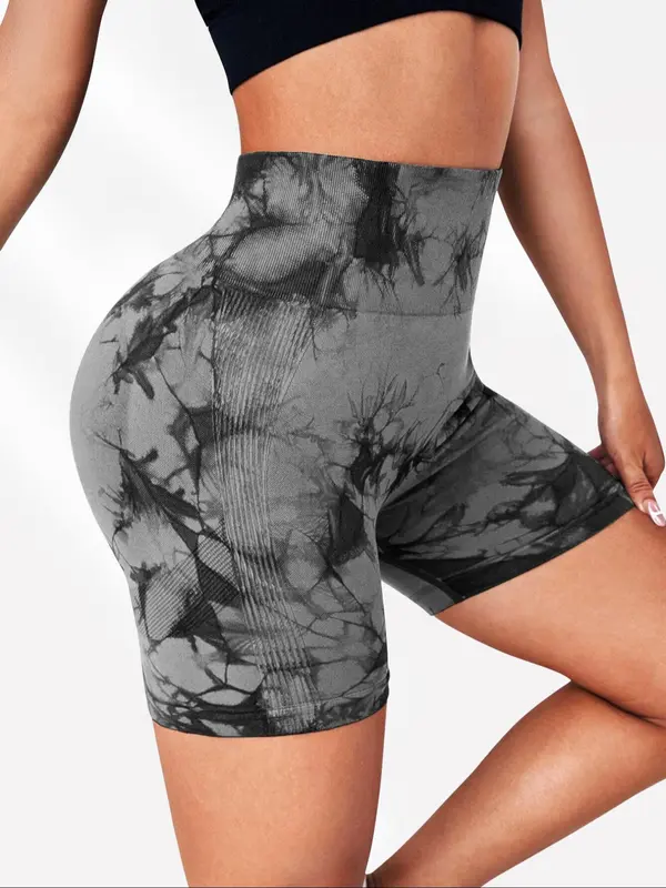 Women's Tie Dye Print Ruched High Waist Sports Shorts, Breathable Comfortable Skinny Bottoms, Ladies Sportswear Gym Clothes for Indoor Outdoor Wear, Workout Clothes Women, Yoga Workout Shorts 6