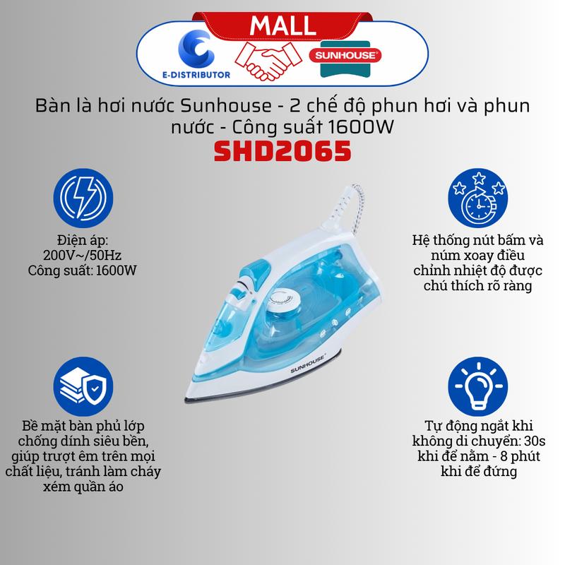 Bàn là hơi nước Sunhouse SHD2065, 2 chế độ phun hơi và phun nước, công suất…