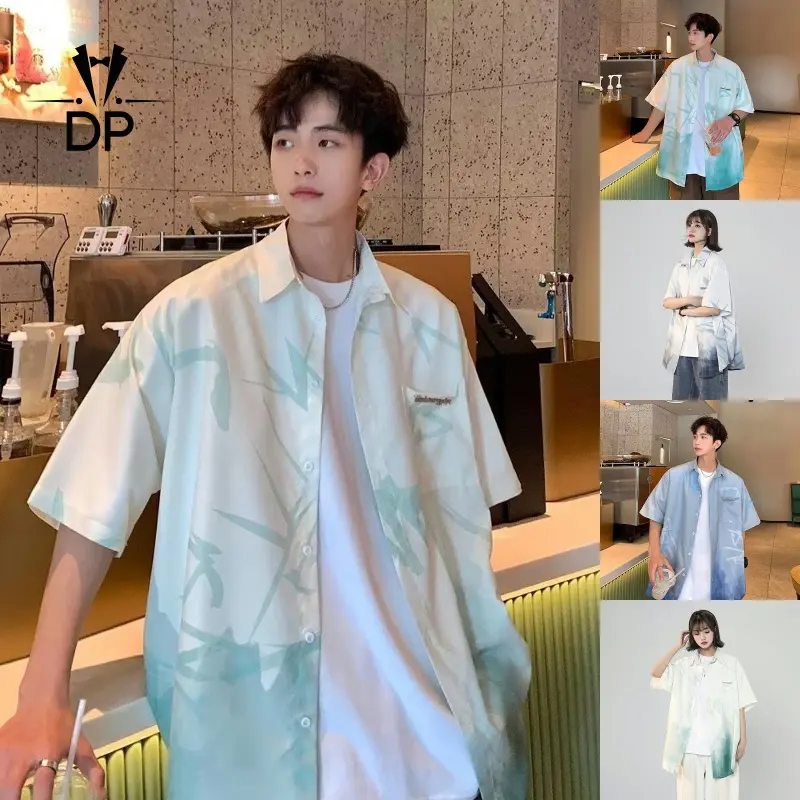 Unisex short sleeved shirt, wide gradient color, Korean fashion style.
