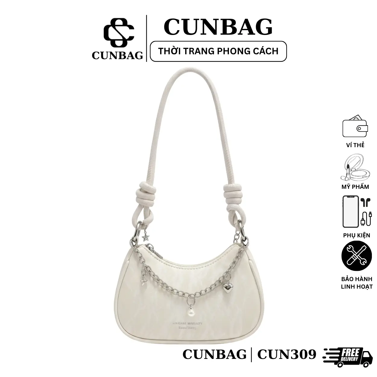 (Deal Độc Quyền) Túi Xách Nữ Kẹp Nách Đeo Vai Da Tuyết Nhung Xinh Dễ Thương  CUN309